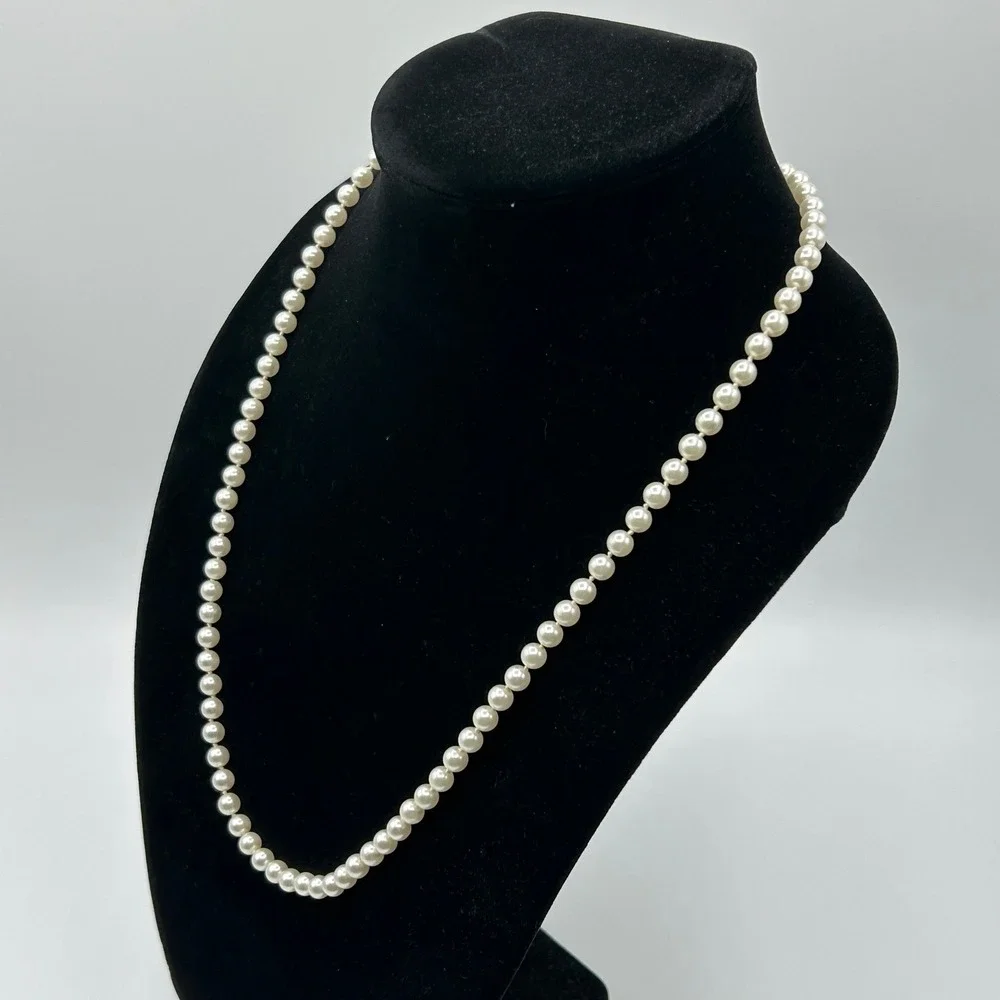 Vintage Faux Pearl Strand Necklace Fishhook Filigree Clasp Princess Length Bride